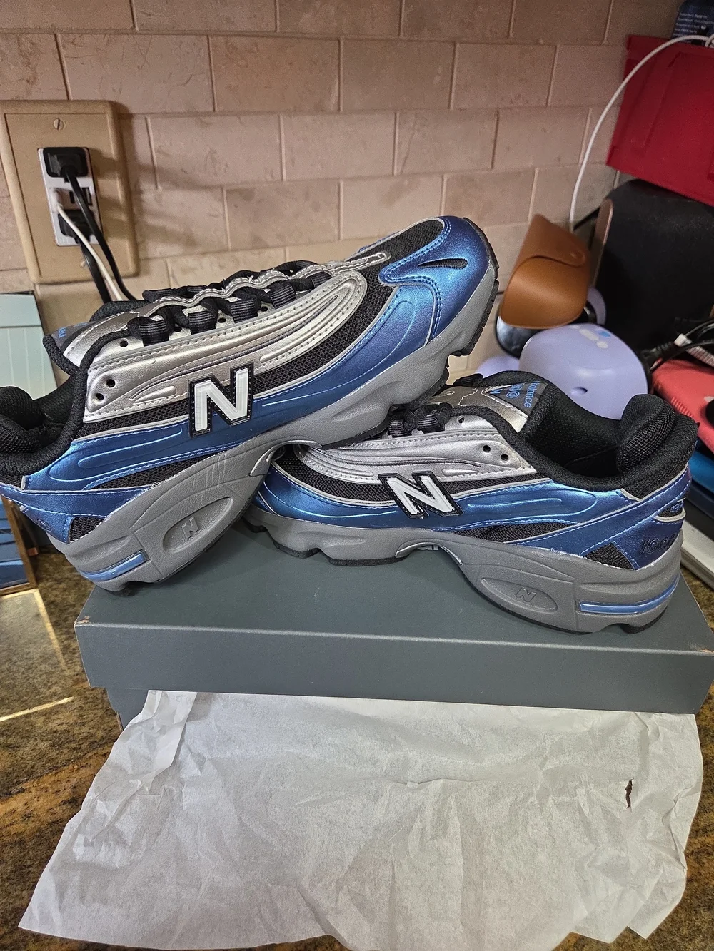 New Balance Metallic Blue and Silver Running Sneaker